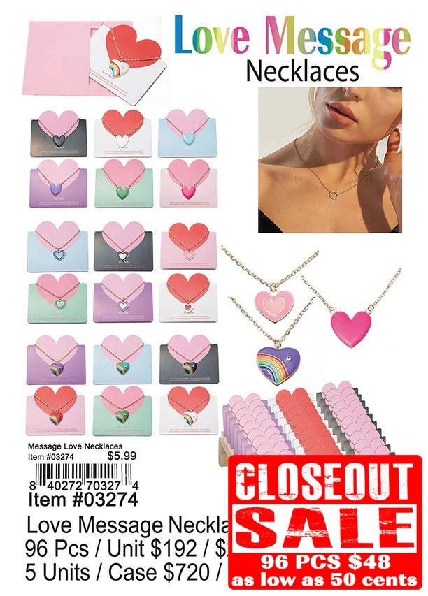 Love Message Necklace - Closeout 96 Pcs.